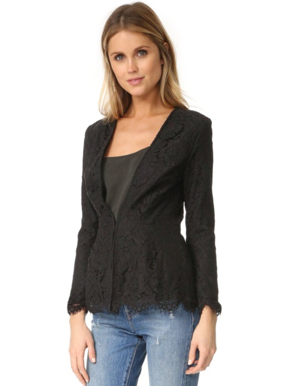Cupcakes & Cashmere Black Lace Overlay Tess Blazer
